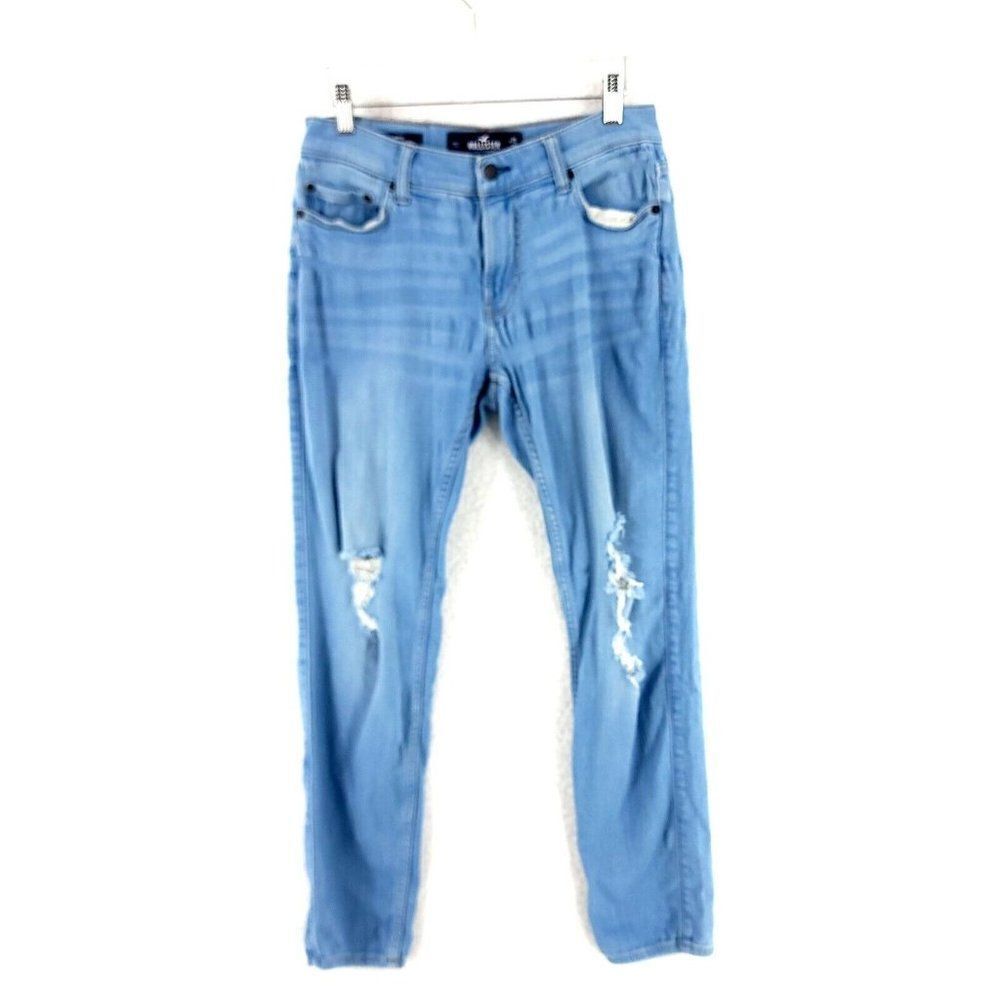 Hollister Skinny Advanced Stretch Blue Factory Distressed Jeans 29/30‎ Low Rise